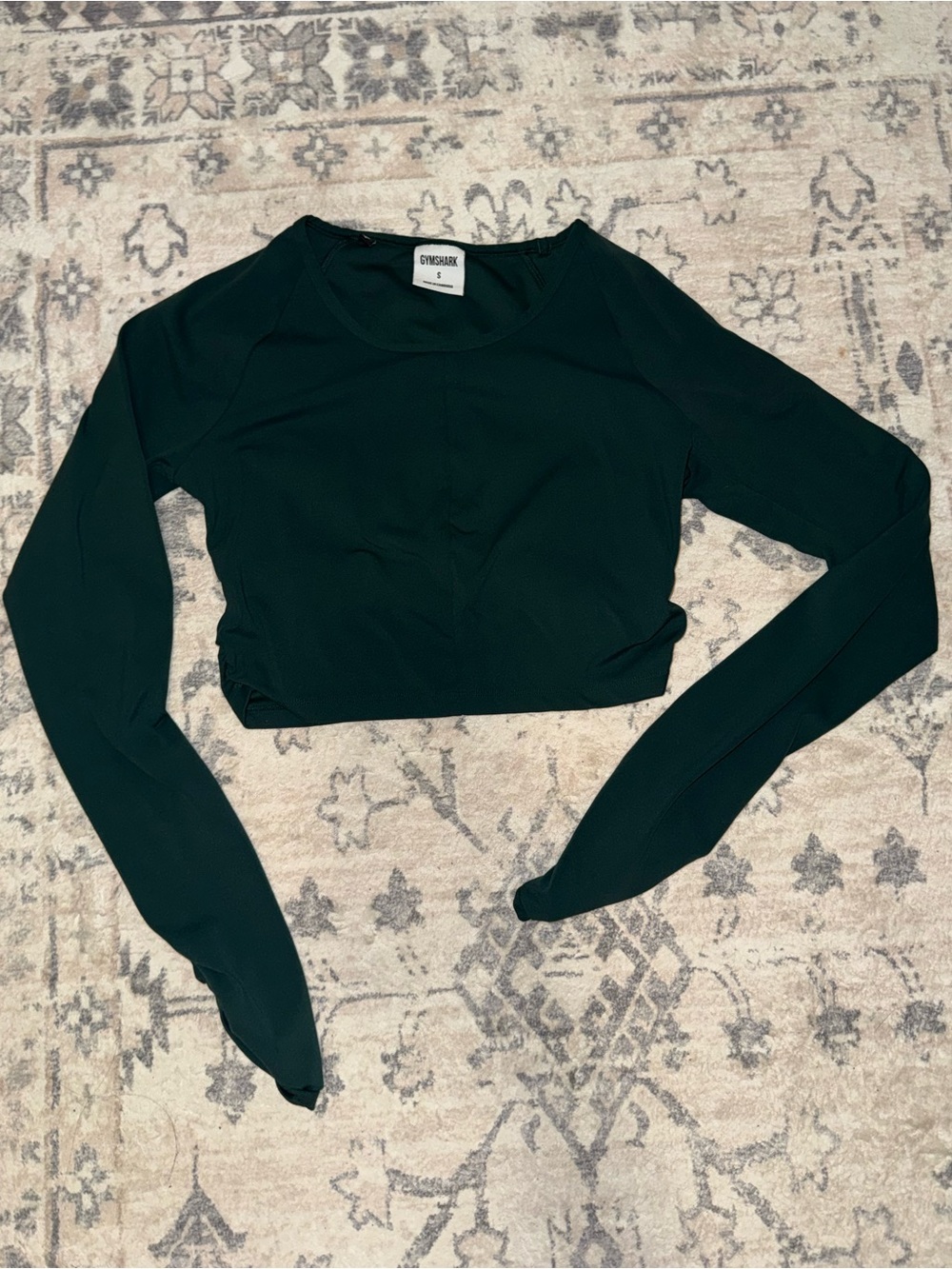 Gymshark x Whitney Simmons Long Sleeve Cropped Wrap Top in Deep Green - Picture 3 of 7